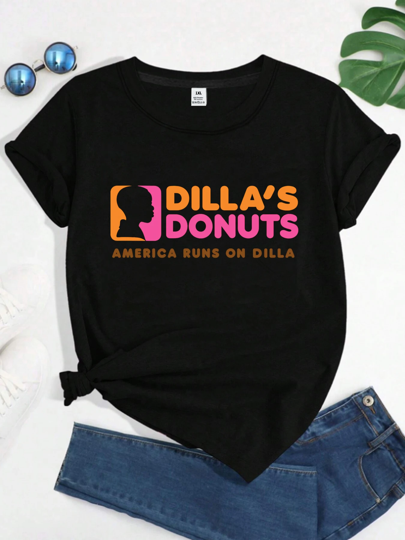 

【WY10768】Женская футболка больших размеров с круглым вырезом и принтом в виде портрета, летняя повседневная футболка с короткими рукавами, модная и универсальная.