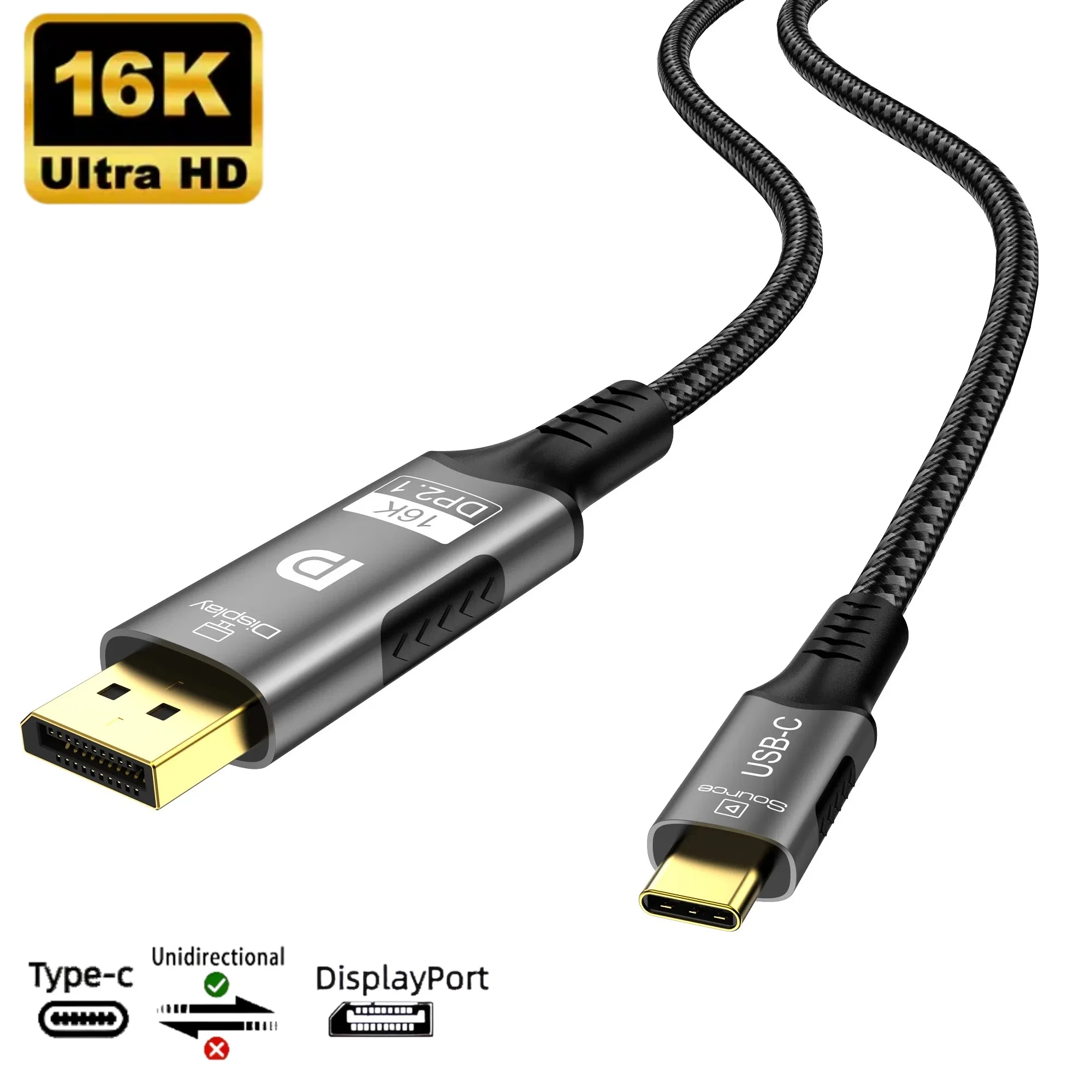 16K DP2.1 Typ-C-auf-DisplayPort-Kabel 80 Gbit/s 16K@60 Hz Audiovisuelle Übertragung Thunderbolt 4 kompatibel für MacBook/Huawei