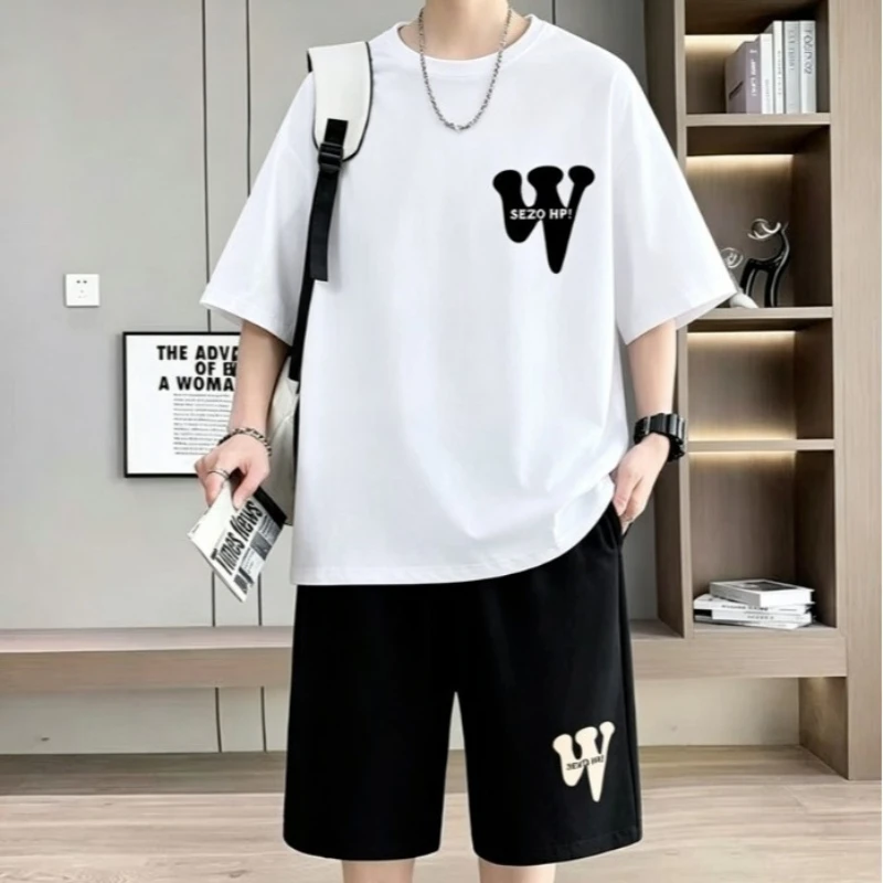 Summer Men's Casual Short Set Harajuku High Street Youth Sports Set Fashion Loose Cotton T-shirt Shorts 2-piece Set 2026