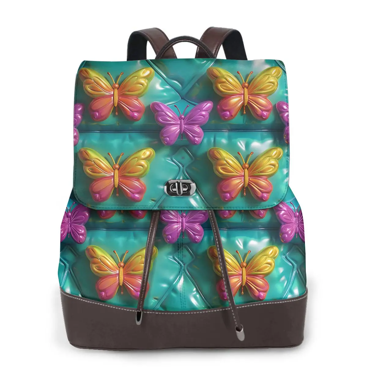 청록색 3D 패턴의 반짝이는 나비 새로운 여성용 배낭 디자이너 고품질 가죽 심플한 패션 대용량 배낭