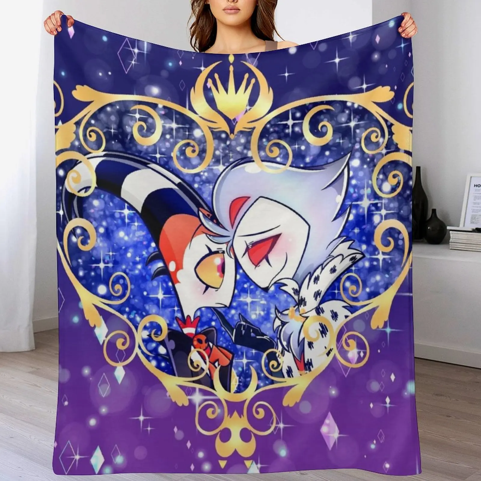 

Helluva Boss Stolas and Blitzo Heart Frame Throw Blanket Large Polar anime heavy to sleep Blankets