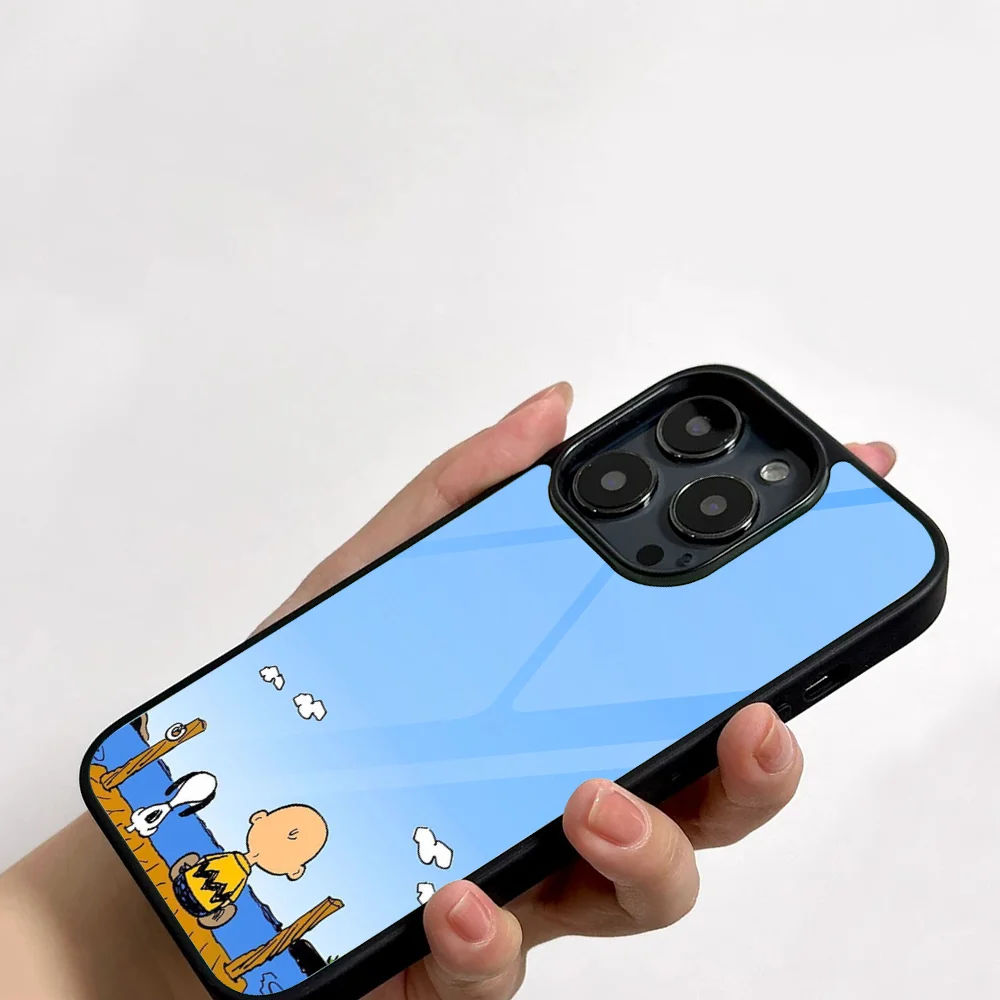 Cute S-Snoopys Cartoon Phone Case For IPhone 11 12 13 14 15 16 Plus Pro Max Mirror Acrylic PC TPU Cover