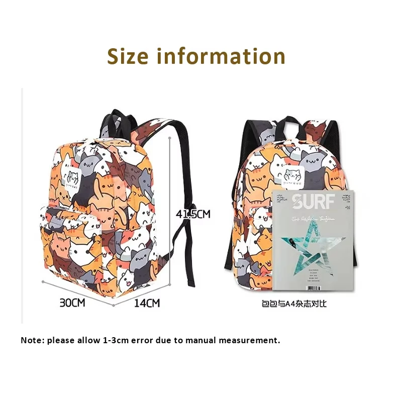 New adorable cat litter bag cute backpack for schoolgirl college student mochila travel daypack kitty prints schoolbags satchel