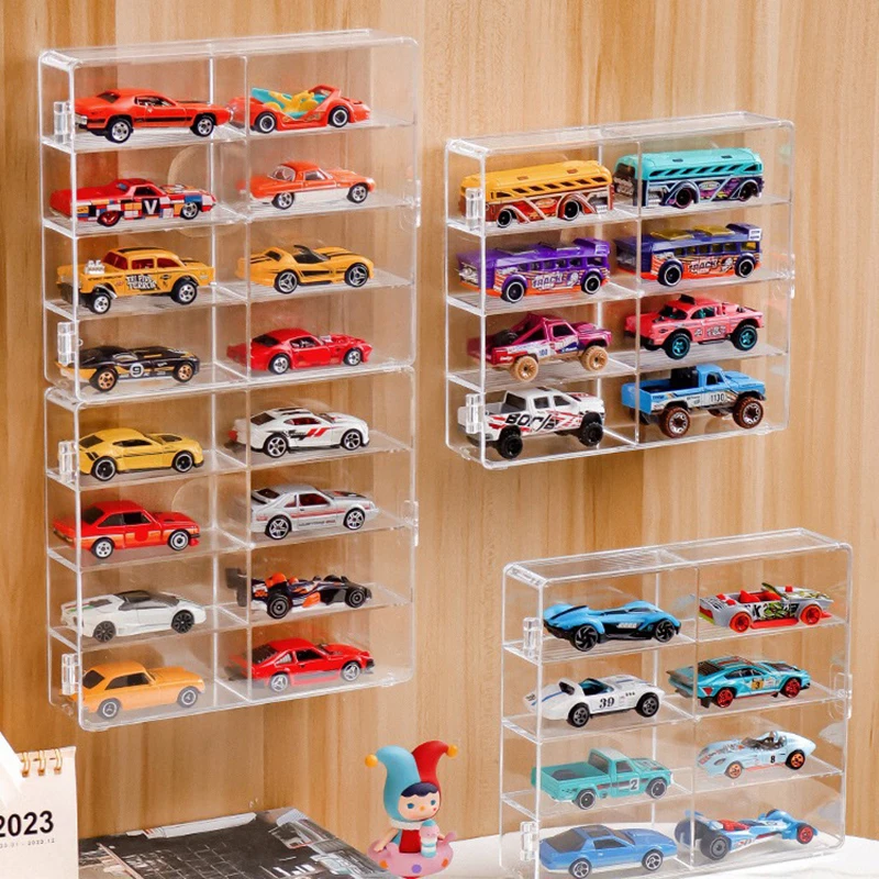 1:64 Acrylic Car Display Box For Car Model Toy Cabinet Rack Dustproof Car Non Punching Adhesive Wall Transparent Display Box