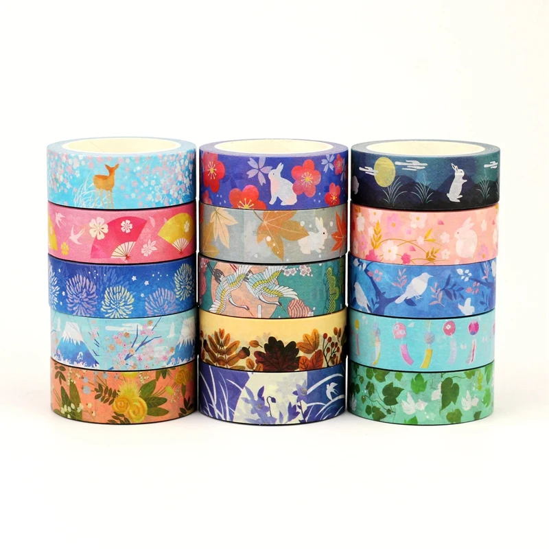 

НОВИНКА 2026: Набор из 10 м скотча васи с весенними узорами (цветы, листья, кролики) для скрапбукинга, милый декоративный скотч для дневников и канцелярских принадлежностей