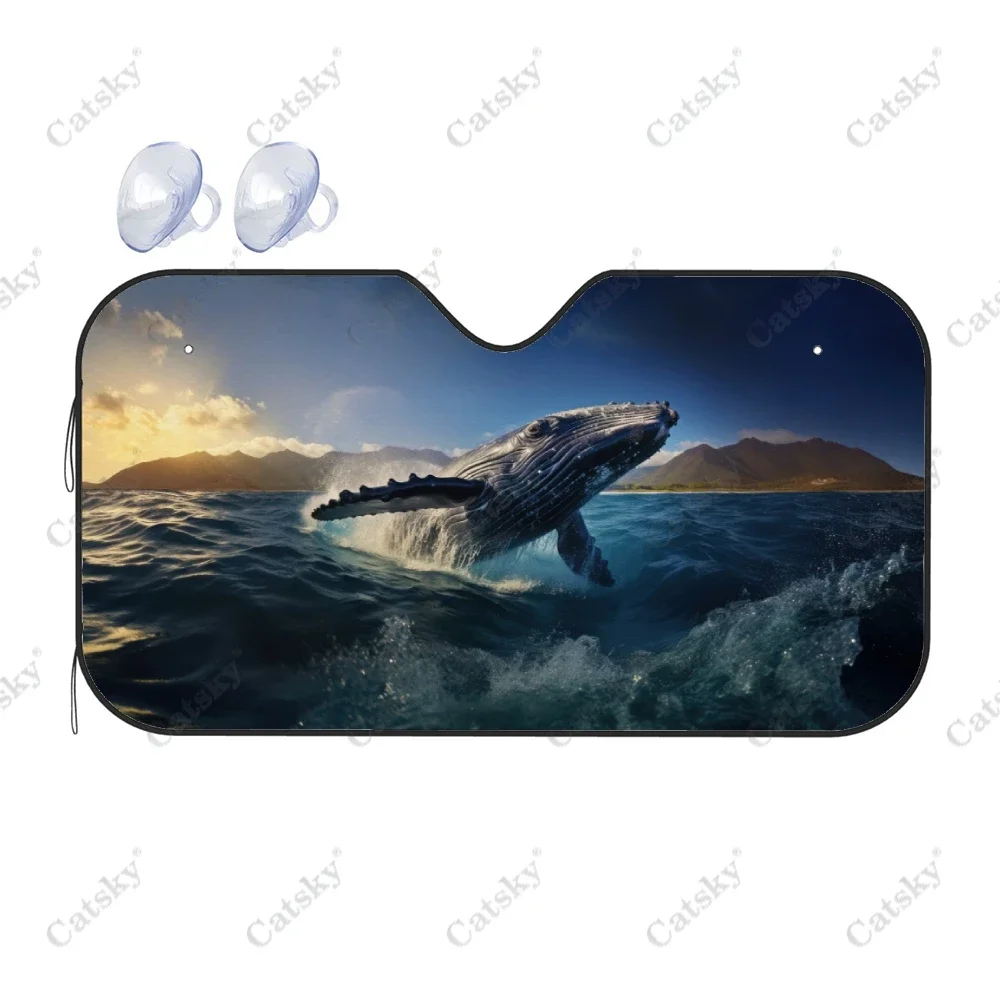 Humpback Whale at Sunset Car Windshield Sunshade, Front Auto Car Windshield Sun Shade Blocks Uv Rays Sun Visor Protector