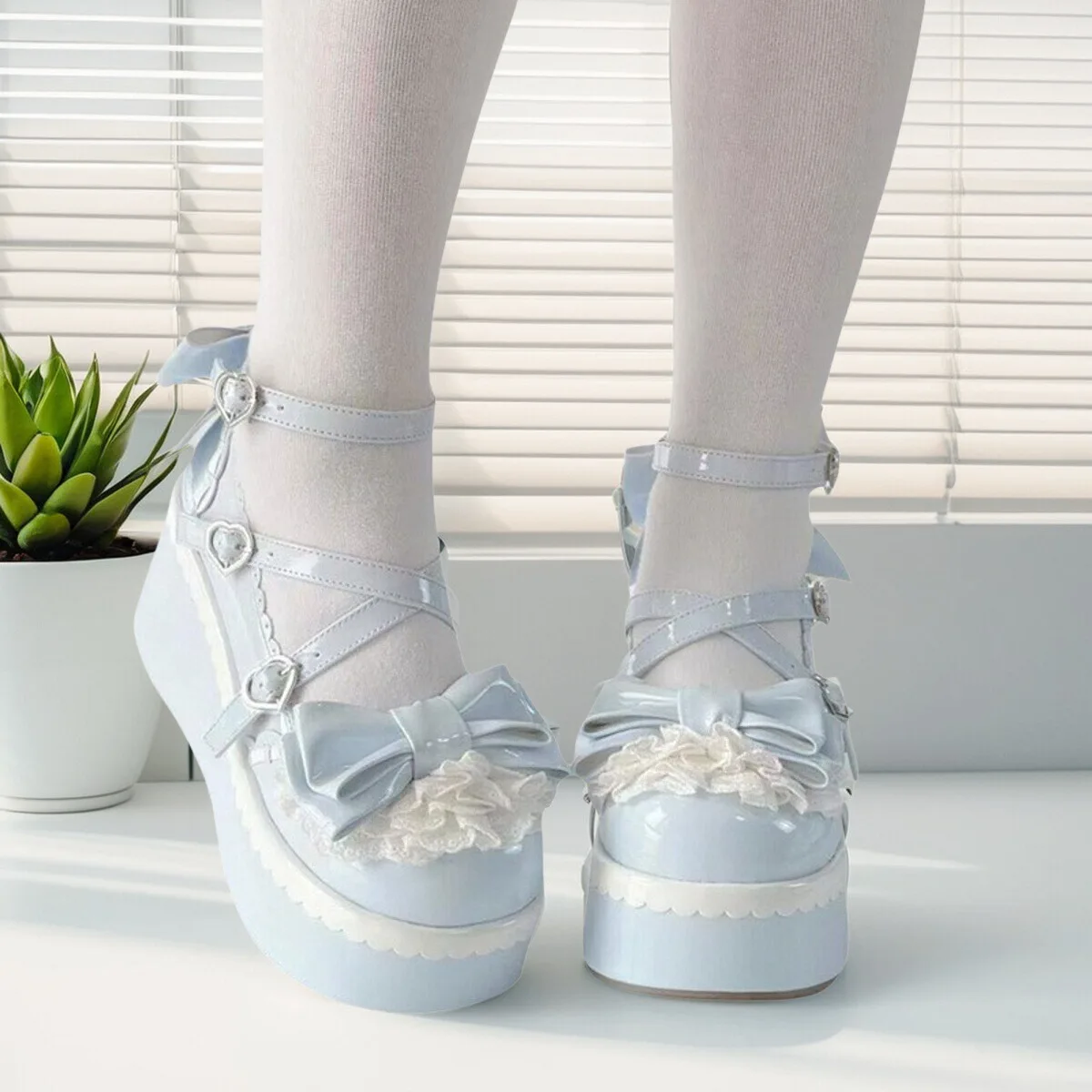 

Милые и милые туфли Лолиты с круглым носком для женщин, туфли-лодочки на толстой подошве, наклонные каблуки, высокие каблуки, одинарные туфли