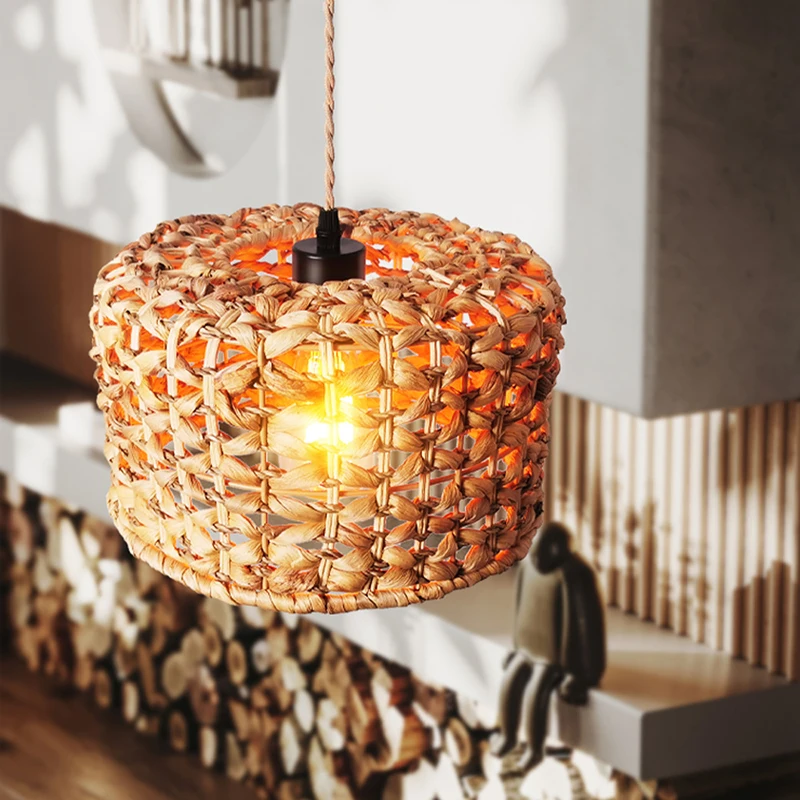 ARTURESTHOME Straw Rope Lampshade, Handmade Rattan Lighting, Woven Lamps, Antique Indoor Chandelier, Ceiling Chandelier