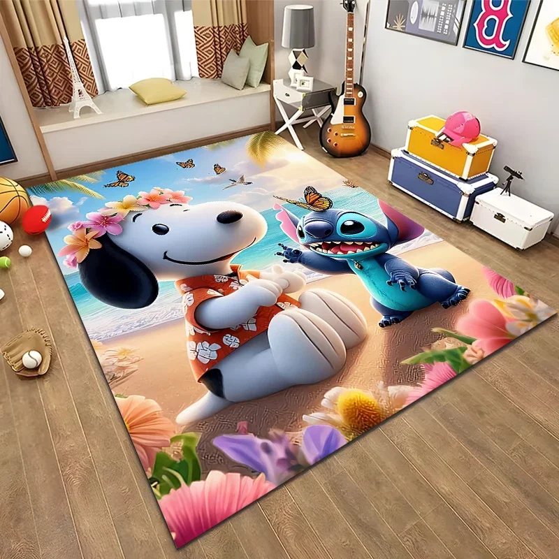 Cartoon Snoopy Dog Area Rug Carpet for Living Room Home Decor Large Area Rug Bedroom Floor Rug Non-slip Easy Washable Mat Gift