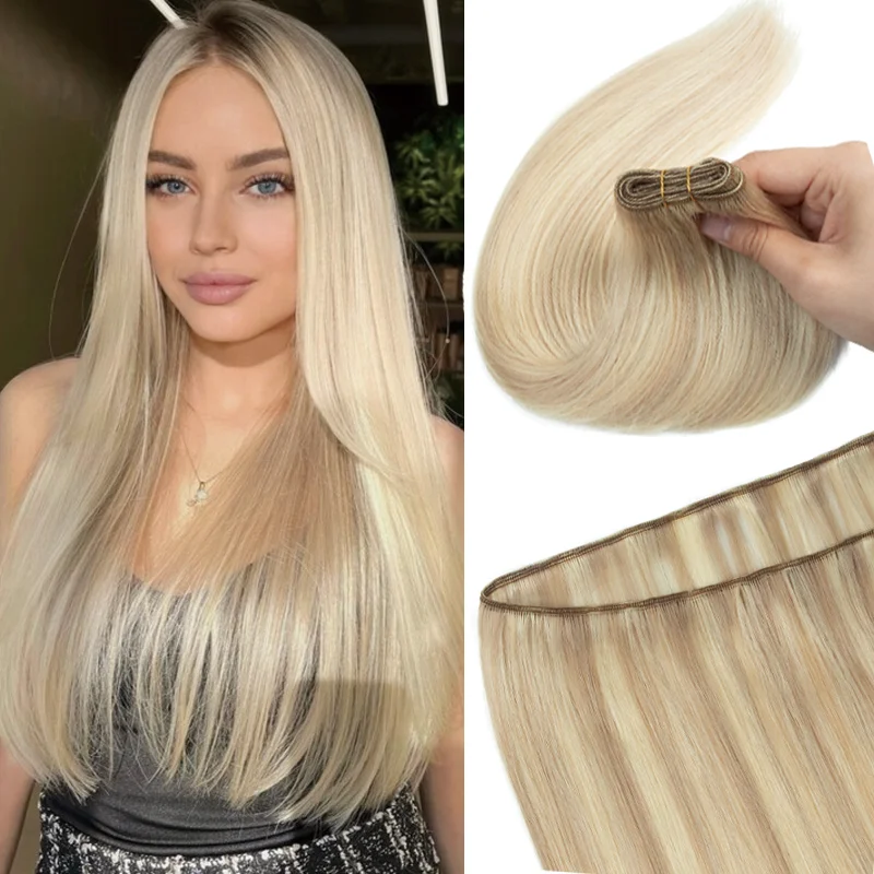 Real Human Hair Sew In Extensions Natural Straight Remy Texture 50g Super Soft Weaving Bundles For Womens Daily Voluminous Full Hairstyle
