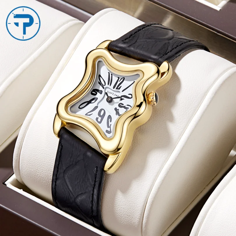 

Twisted-Shaped Quartz wristwatch Men's Quartz Watch Leather Strap Vintage Niche Women's Watch Punk Gothic Style Trendy PINTIME