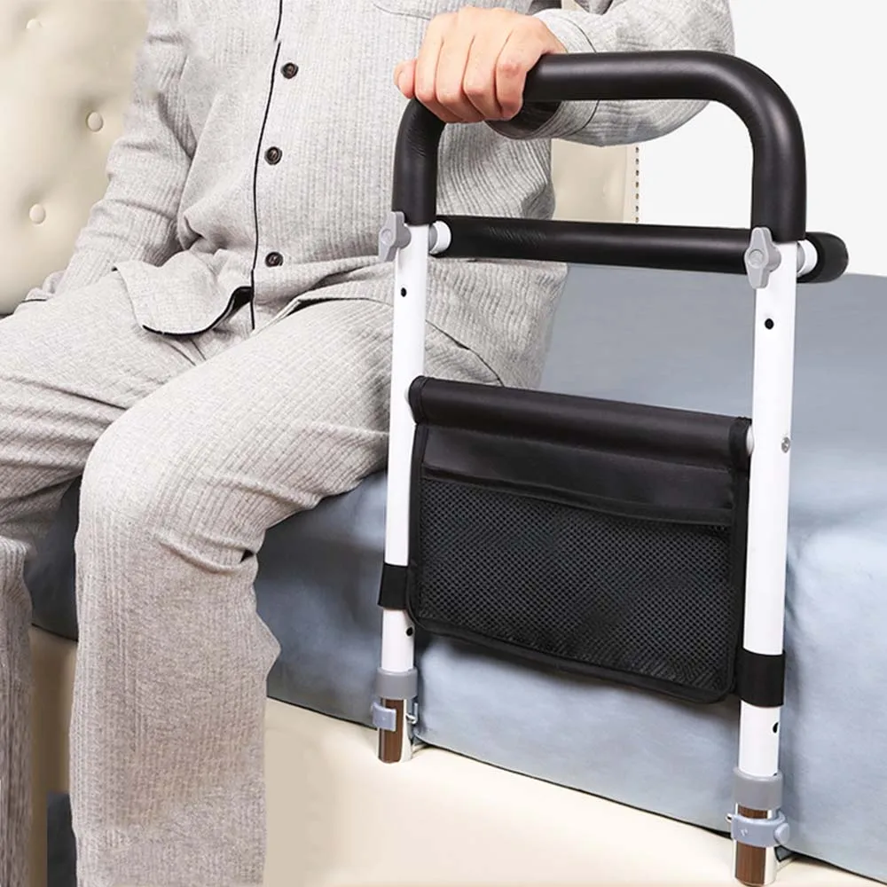 Adjustable Bed Rail for Elderly Adults, Assistance for Getting In and Out of Bed Assist Bar with Storage Pocket Height