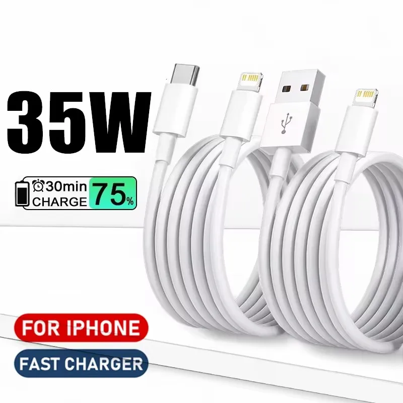 Cabo usb original de carregamento rápido 35w pd para iphone 14 8 7 plus 13 12 11 pro xs max xr x usb c cabo de carregador rápido 1m 1.5m 2m 3m
