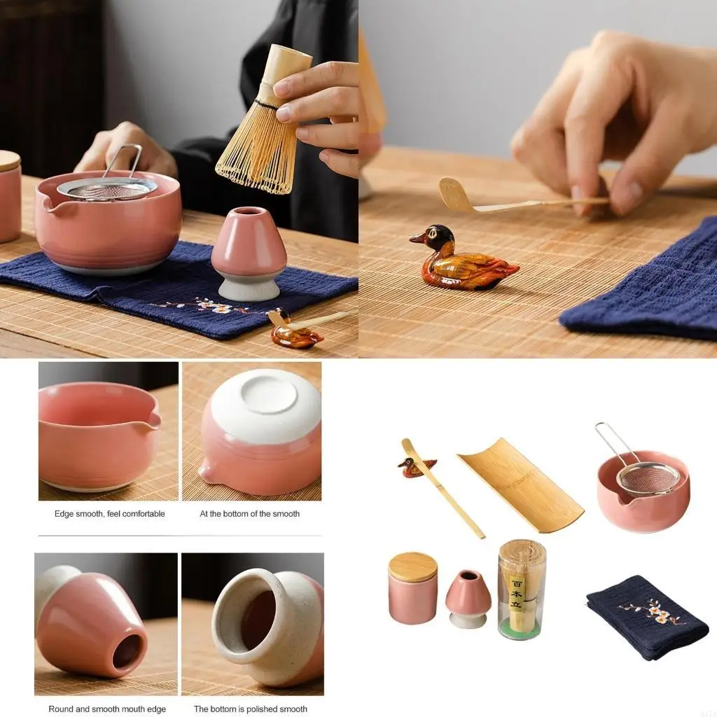 

M17D Pack of 9 Elegant Matcha Serving Set Ceramic Ceremonial Bowl and Tool Set