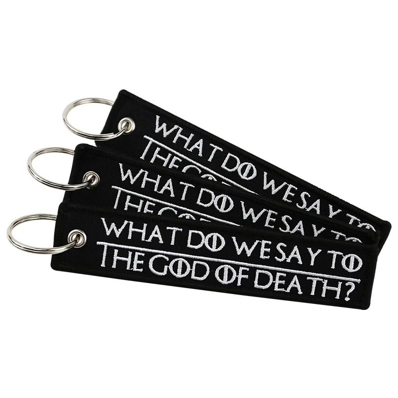 3Pcs What Do We Say To The God Of Death Keychain Tag For Motorcycles, Scooters, Bike, Cars, Backpacks