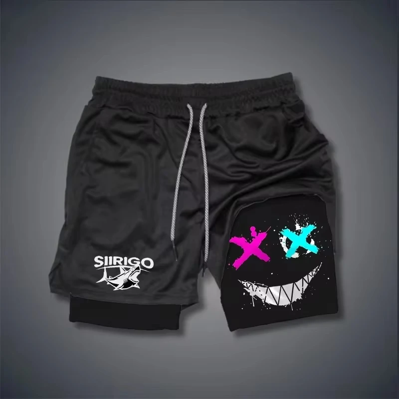 2026 Men's Smiling Face Printed Fitness Shorts Double-Layer 2-in-1 Quick Drying Fitness Outdoor Leisure Training Sports Shorts
