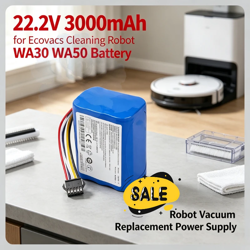 Upgrade WA30 WA50 Battery Accessories S07‑LI‑222‑3000, New 22.2V 3000mAh Rechargeable Battery for Ecovacs Cleaning Robot