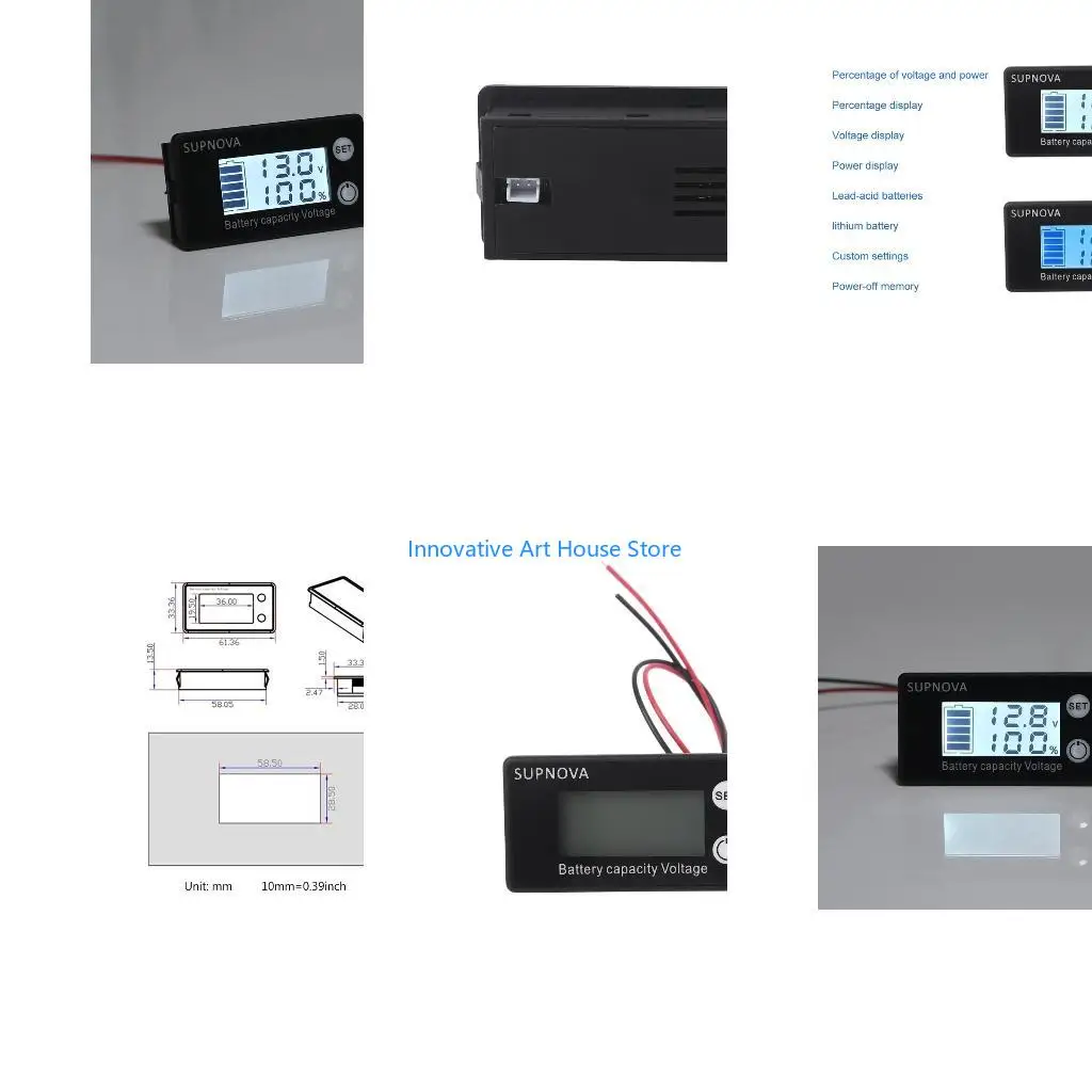E1PC Acid Lithium LiFePO4 Battery Capacity 7V-68V Car Motorcycle Voltmeter Gauge 12V 24V 48V