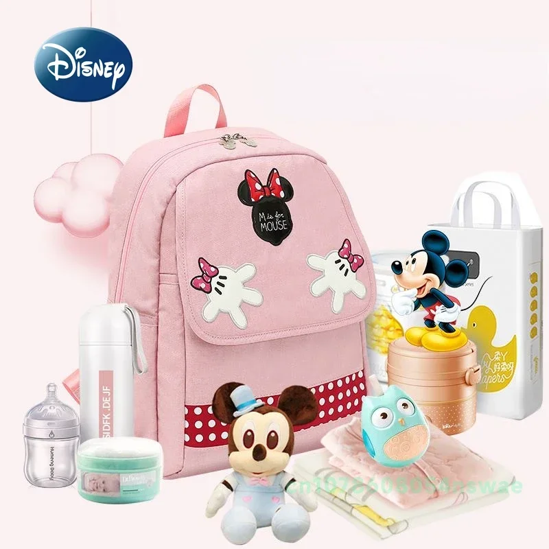 

Disney Minnie New Diaper Bag Backpack Luxury Brand Original Baby Bag Cartoon Embroidery Baby Diaper Bag Backpack Multifunctional