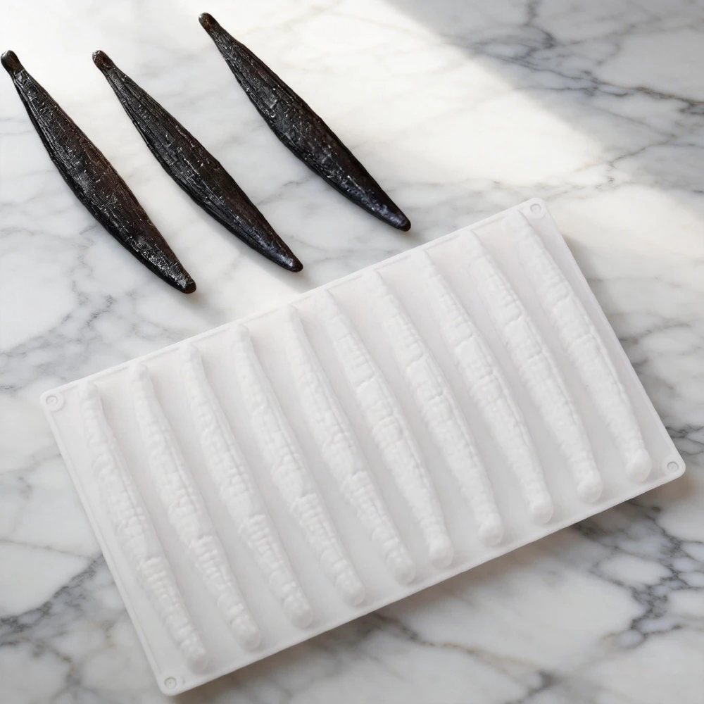 Formy silikonowe do czekolady z 10 przegródkami, wzór waniliowy, białe, czarne lub khaki, silikonowe formy do ciast, akcesoria kuchenne do pieczenia deserów.