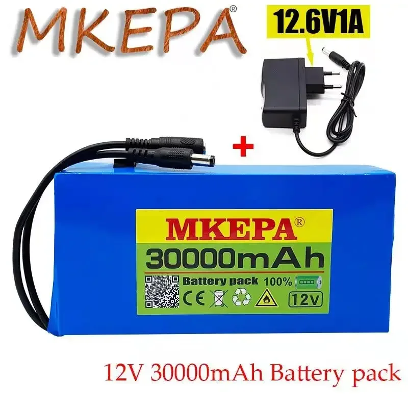 100% New Portable 12v 30000mAh Lithium-ion Battery pack DC 12.6V 30Ah battery With EU Plug+12.6V1A charger