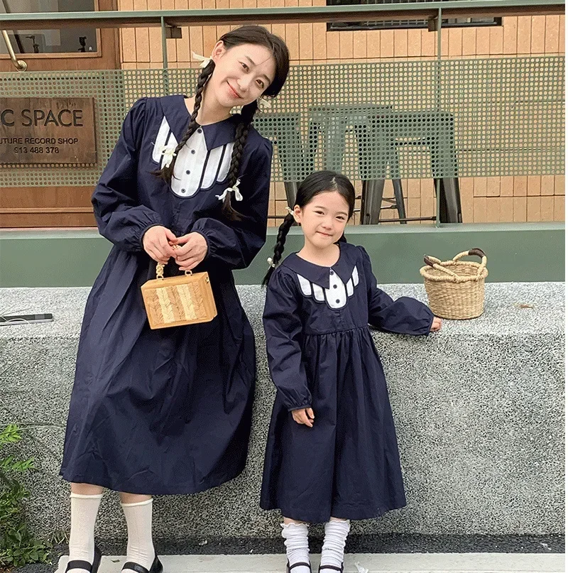 Family Look Mom and Daughter Vintage Dress Elegant Pretty Womens Dresses for Mother Girls Matching Equal Robe Mommy Me Clothing