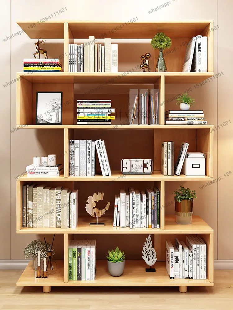 All solid wood bookshelf simple storage floor creative wall multi-layer storage rack simple