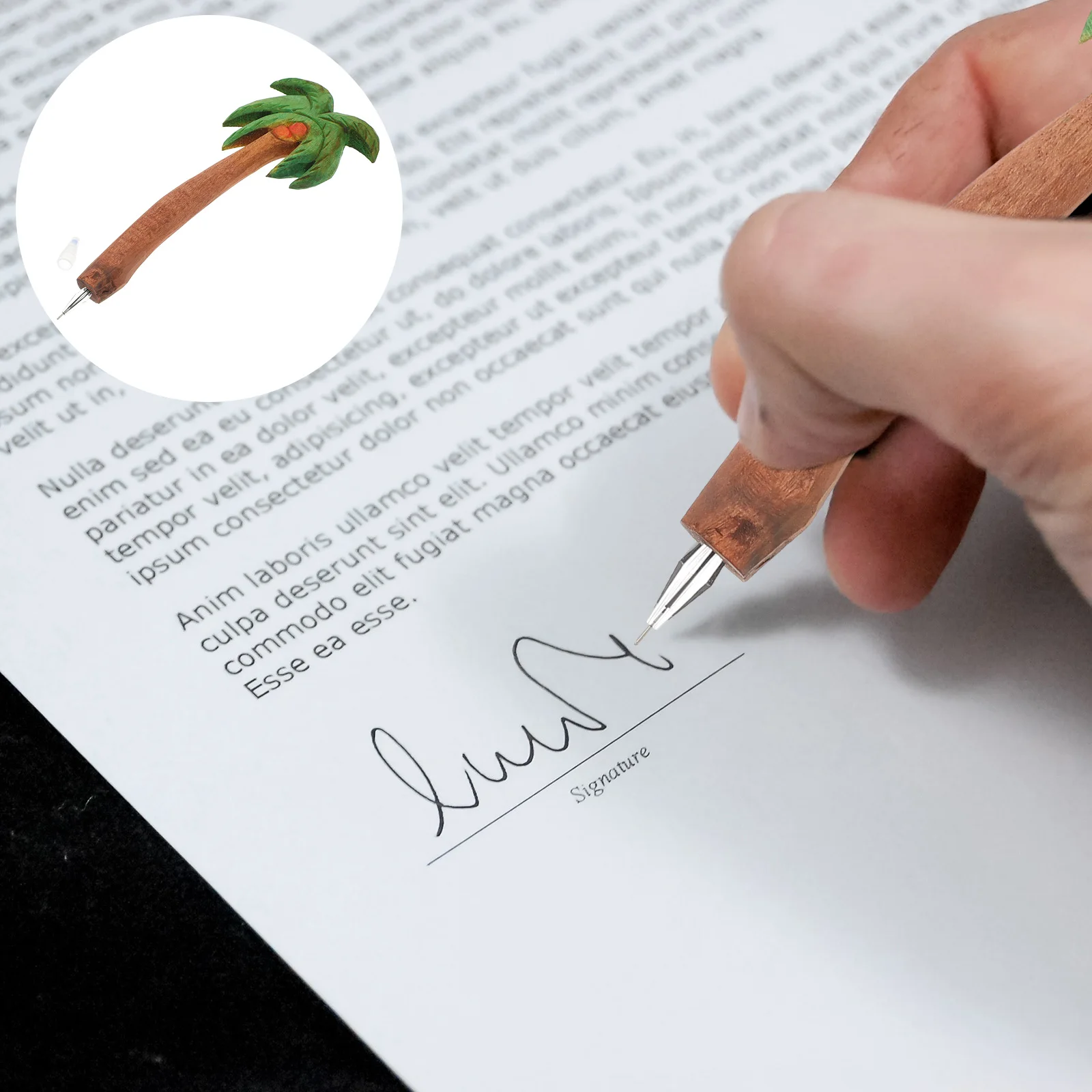 

1pc Coconut tree Wooden Ballpoint Pen Portable Smooth Writing Comfortable Handle Vintage Stationery Creative Design Beach