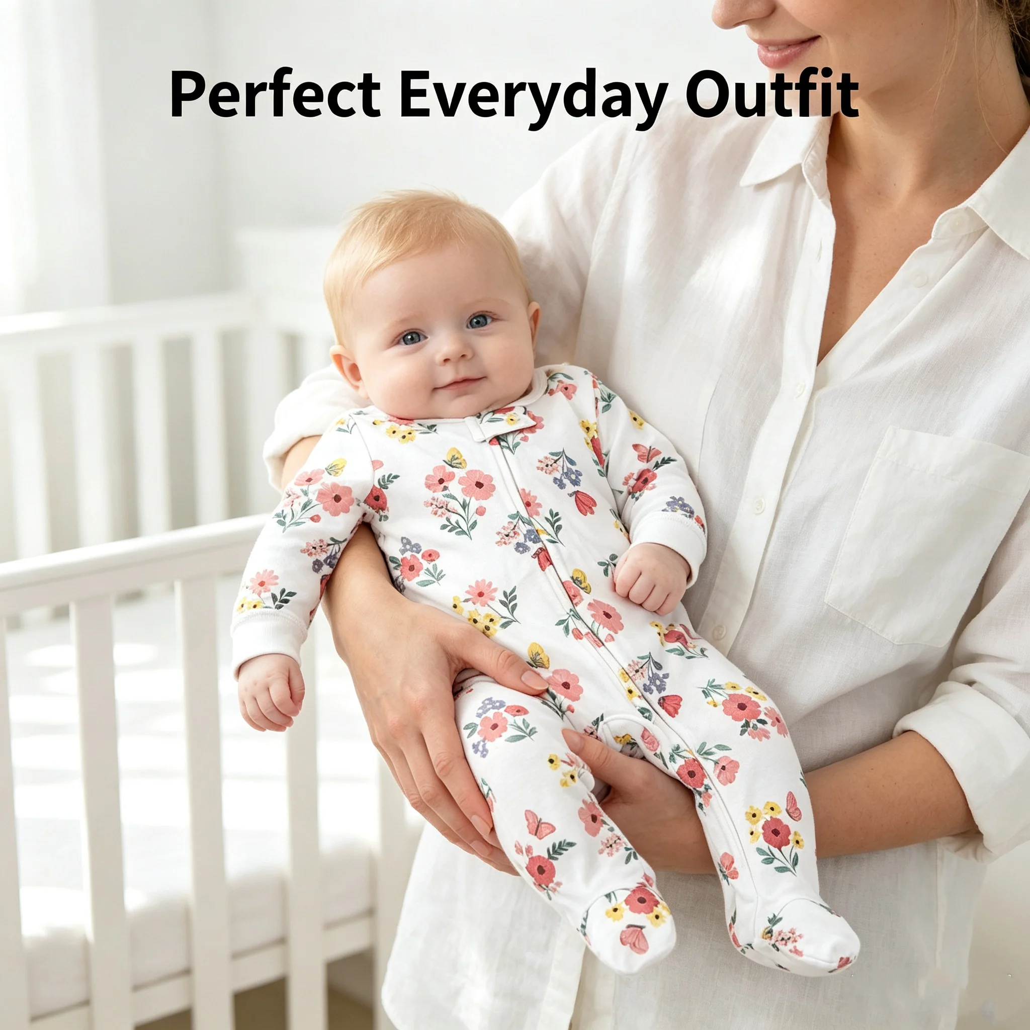 Baby Girl 0-3m Pure Cotton Flower Printed Footie Pajamas Comfortable Long Sleeve One piece Rompers