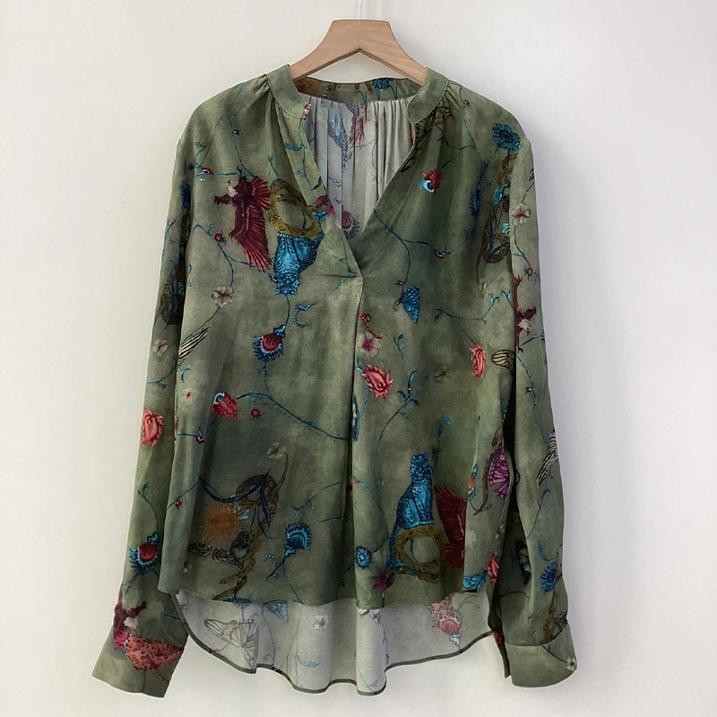 Zadig Elegant Blouses Woman Dark Green Rayon Summer Shirt Tops Female Chic Butterfly Print Sexy V-Neck Casual Spring Blouses Top