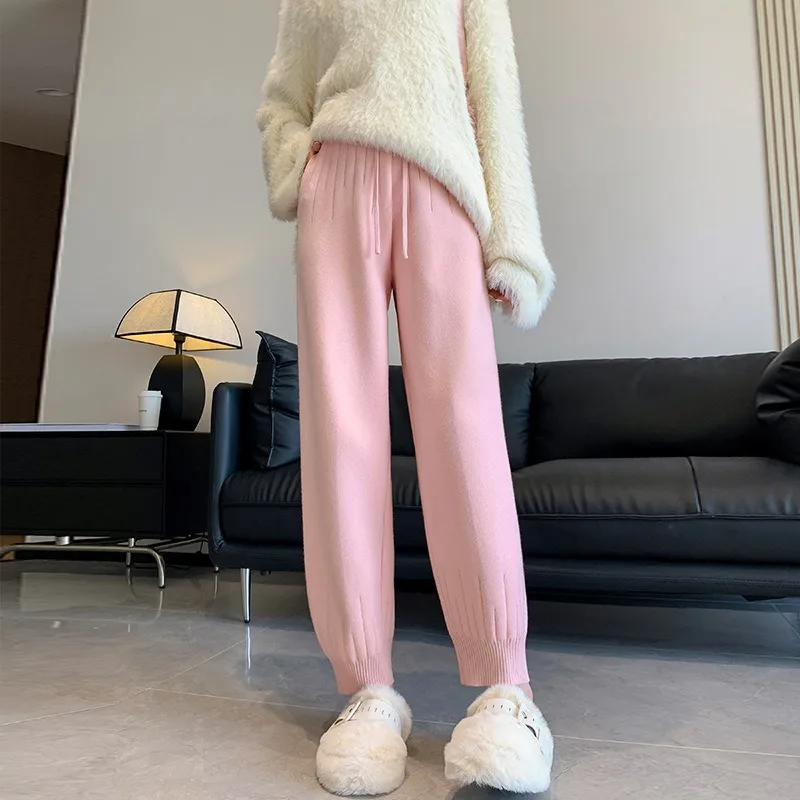 Korean Women Casual Harem Pants Loose Trousers for Women Knitted Pants Autumn Winter Solid Color Sweater Trousers with Y2k 겨울옷