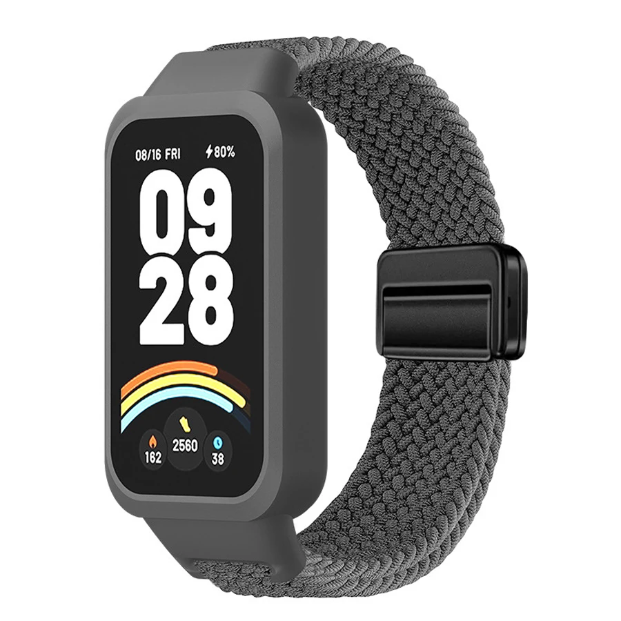 Case+Nylon gevlochten band voor Redmi Band 3 voor Xiaomi Band 9 Active magnetische gespsluiting band Correa horlogebanden armband