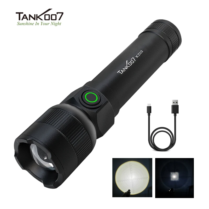 Tank007 High Power LED Flashlight 500M Ultra Powerful Flashlight Type-C Rechargable LED Torch Zoom Waterproof Tactical Lantern