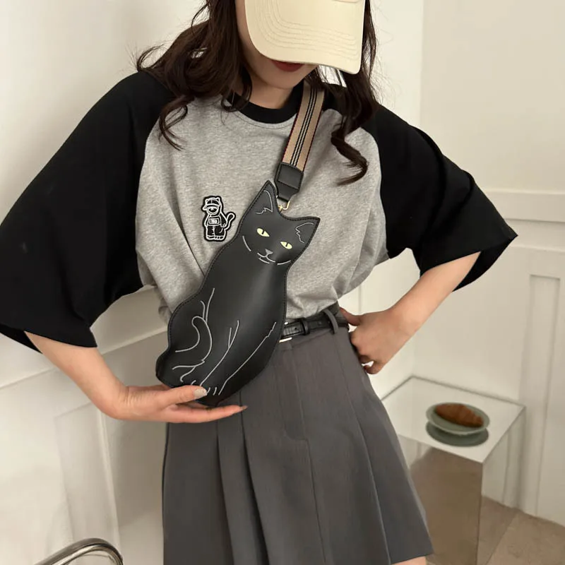 

Cute Cat Women's Chest Bag with Simple Printed Single Shoulder Crossbody Bag