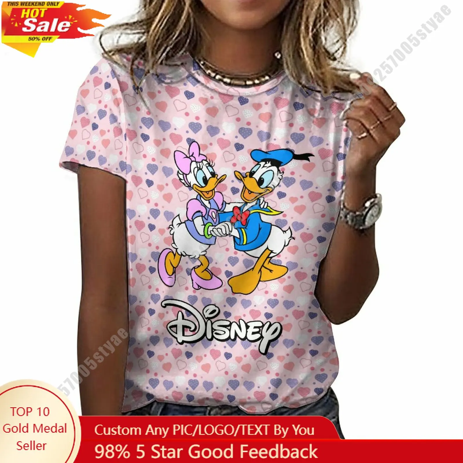 

Donald Duck Daisy Duck T Shirt Disney Cartoon Custom Your Cotton Tee Personalized Photo Casual Street Style Short Sleeved Top