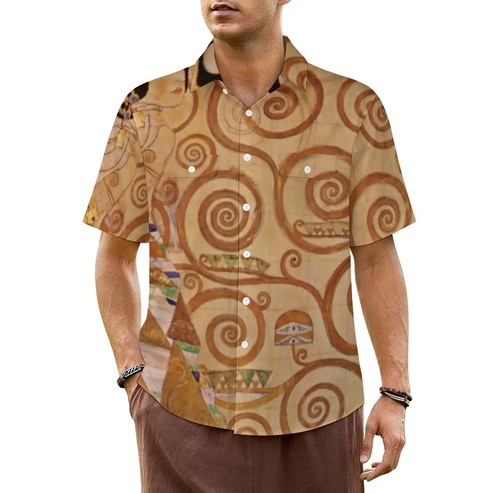 

Gustav Klimt Hawaiian Shirt Male Beach Victorian Art Nouveau Casual Shirts Short Sleeve Y2K Street Print Cool Oversized Blouses