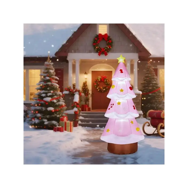 

7.2FT Inflatable Pink Christmas Tree Decoration, Funny LED Lighted Blow Up Yard Decor for Holiday Party, Front Lawn & Garden