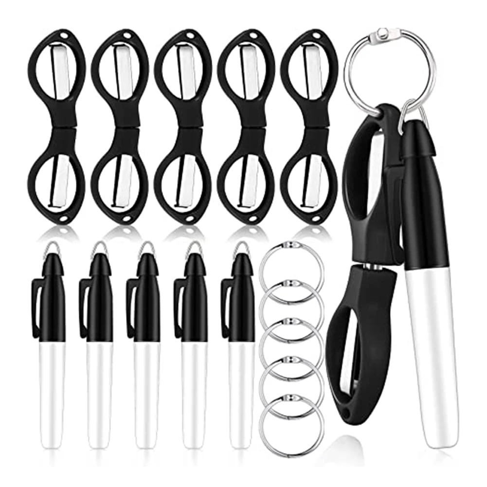 15Pc Nurse Pen Set Permanent Markers Fine Point Nurse Pen Pack Silver Ring Nursing Scissors Keychain Scissors Black