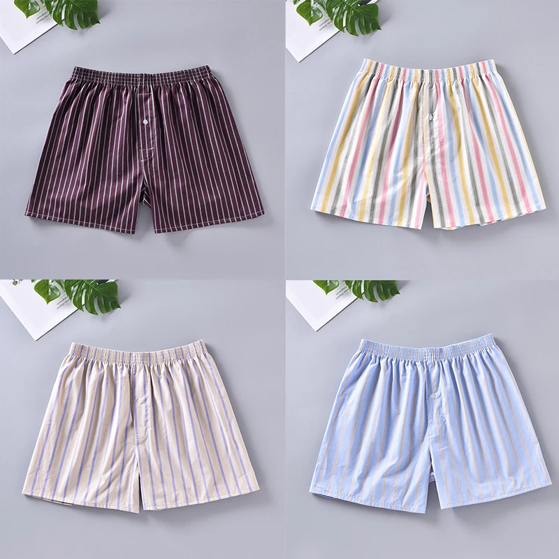 3Pcs Cotton Mens Boxer Shorts Soft Underwear Loose Striped Boxers Shorts Hombres Sleep Wear Home Wear Pants Plus Size