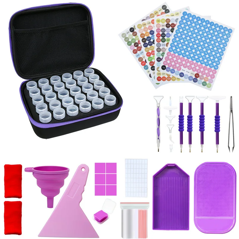 Ruopoty Diamond Painting Tools Accessories Storage Box 30 Grids Funnel Stickers Bead Storage Bottle Sets Pen Clay Tray