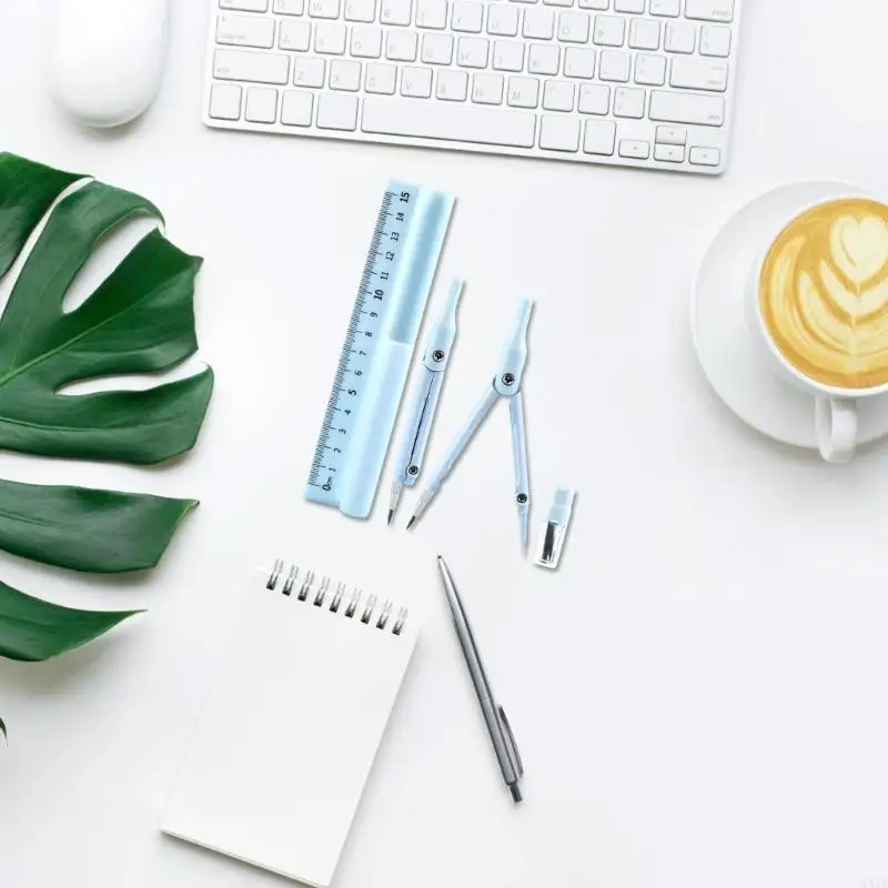 Conjunto lápices regla dibujo brújula multifuncional para precisiones, 3 en 1 regla brújula multifuncional y