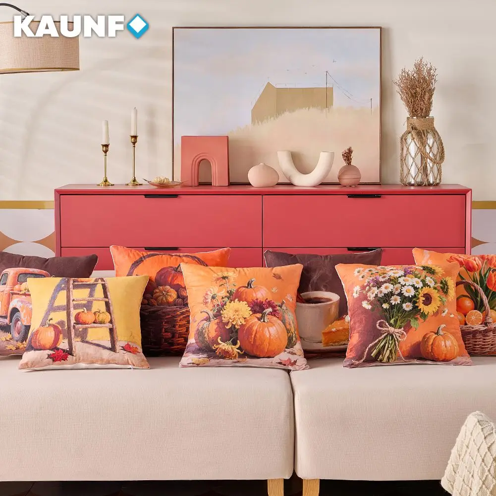1PC Thanksgiving Cushion Cover for Living Room Bedroom Pumpkin Basket Chrysanthemum Printed Pillowcase 45x45cm