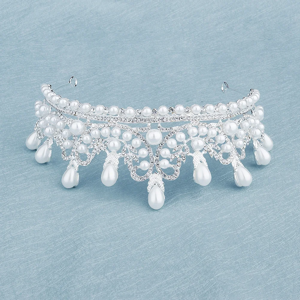 Diamond Pearl Crown Silver Imitated Pearl Elegant Bride Headdress For Wedding Party Prom Anniversary Bridal Rhinestone