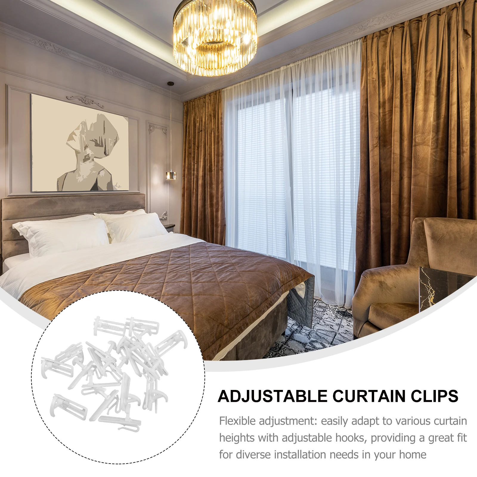

20 Pcs Curtain Lift Hook Curtains Adjustable Clips Lifting White Plastic for Drapes
