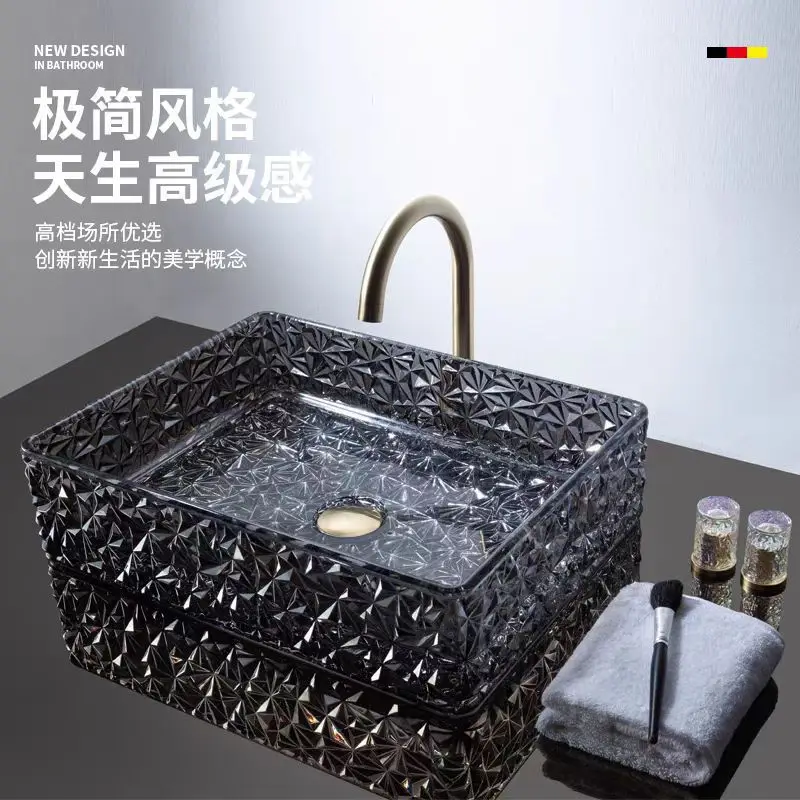 

Rectangular glass bathroom sink, colorful crystal countertop, washbasin, shiny bathroom art basin, single basin GN669SX