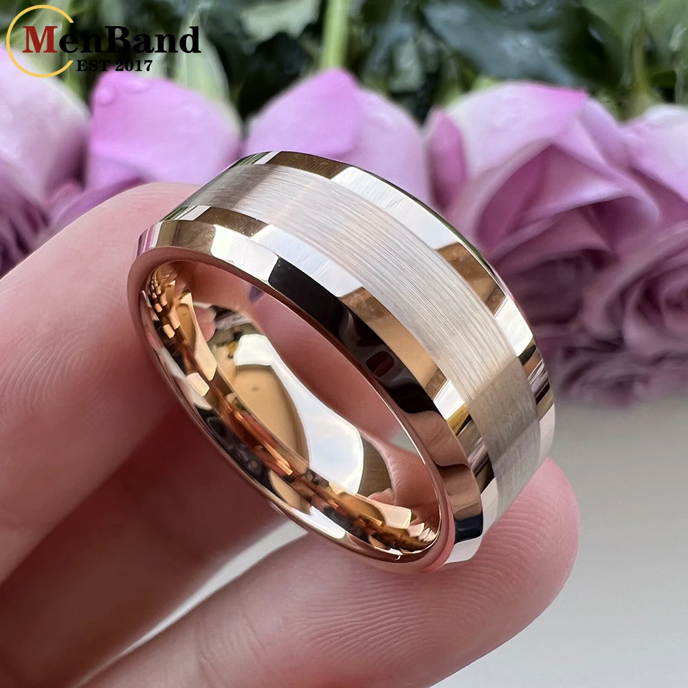 MenBand Gold Color 6MM 8MM With Brushed Finish And Polished Edge Men Women Tungsten Carbide Wedding Band Ring Comfort Fit