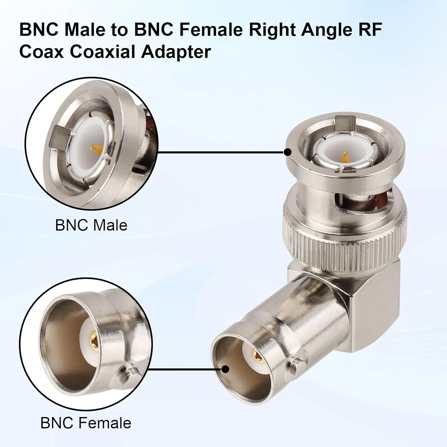 BNC Male to Female Adapter 50 Ohm BNC Right Angle Connector for 3G/6G HD SDI Cable Switcher CCTV Video Transmitter Camera System