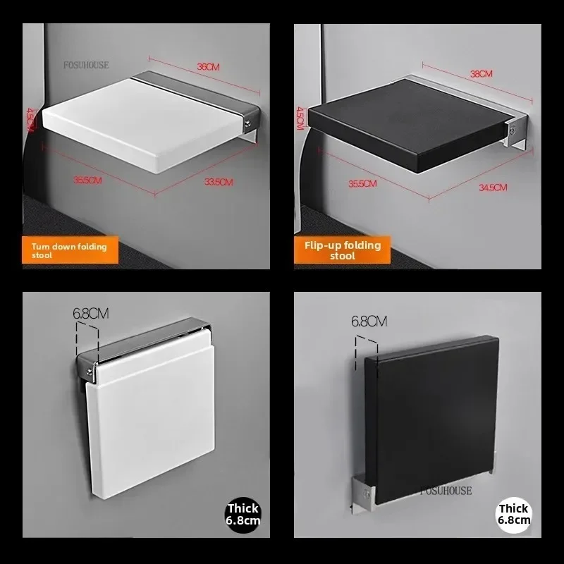Bathroom Wall-mounted Shower Seats Foldable Non-slip Bath  Foldable Soft Stool Black Shower Seat Home Porch Shoe Stool