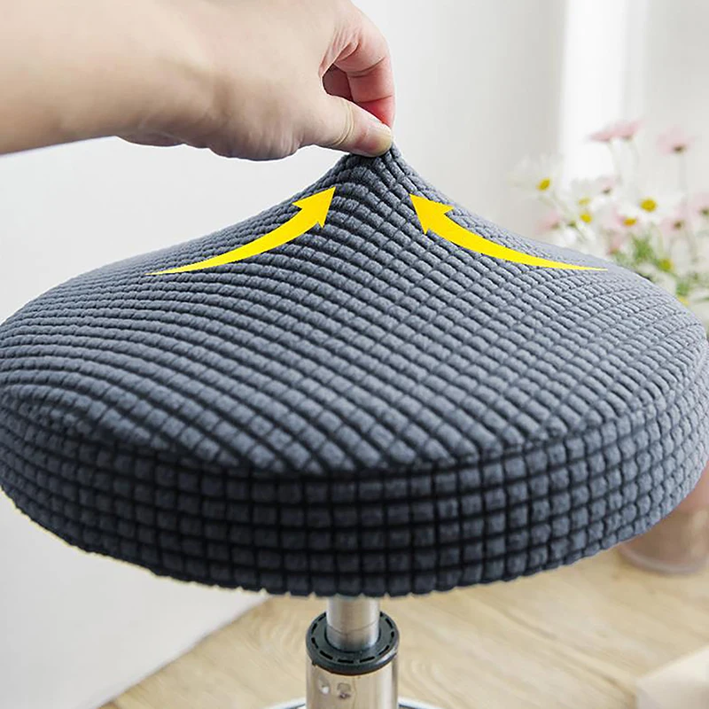 Bar Stool Cover Polar Fleece Round Chair Cover Removable Stool Slipcover Solid Seat Cushion Protector Washable Bar Stool