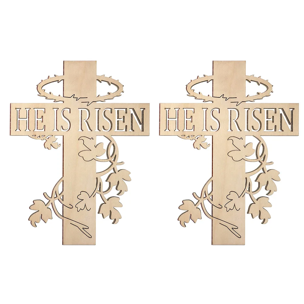 

2Pcs Wooden Cross Ornament Easter Hanging Decoration for Home Farmhouse Style Pendant Religious Wall Art DIY Wreath Accessory